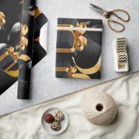 Black Gift Box, and Gold Bow Matte Wrapping Paper